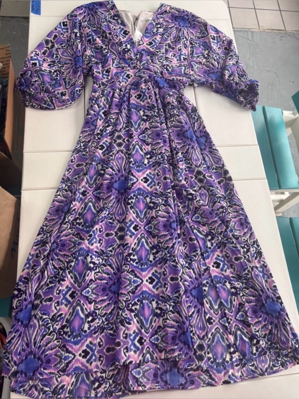 TCEC 3/4 Sleeve V-Neck Maxi Dress with Smock Waist